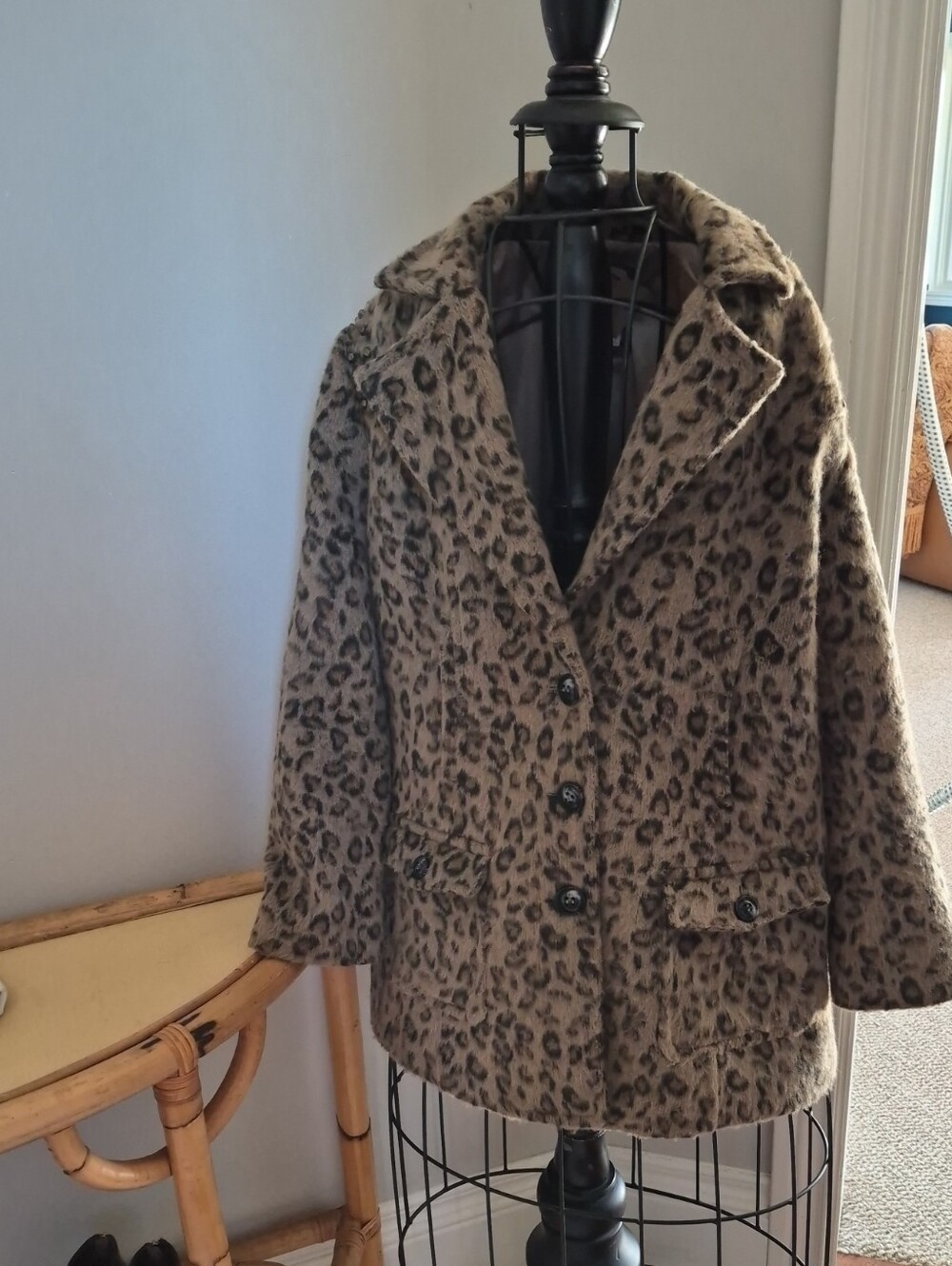 GUESS-Leopard Print Faux Fur Coat - Women's Taupe Leopard Jacket